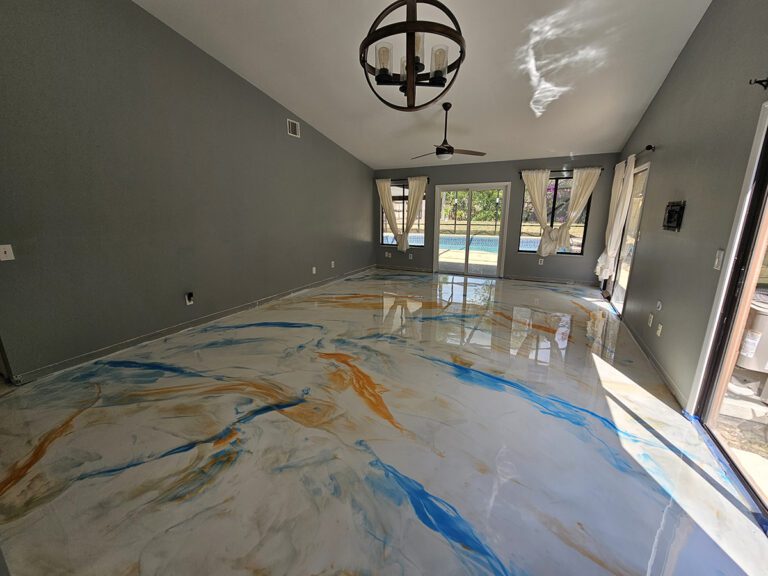 Multi-colored metallic epoxy for living room and kitchen in Oviedo