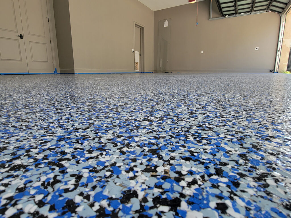 Blue & Black Epoxy Flake Flooring